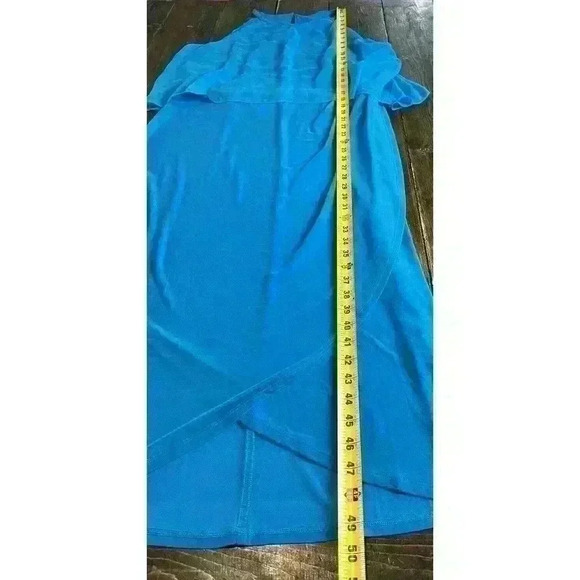 NWT White House Black Market Chiffon Overlay Halter Dress Size 12 Ocean Blue - Picture 3 of 11